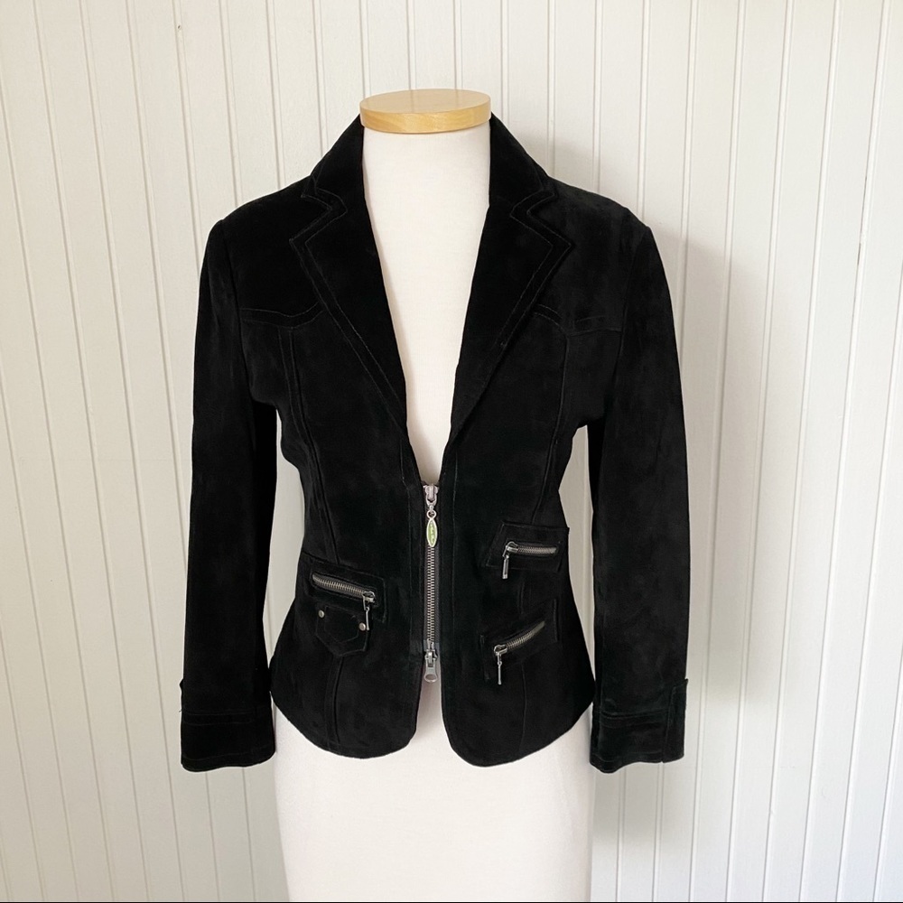 Skinz at Runway Suede Leather Jacket Coat Size Small Black